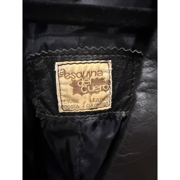 Black Genuine Leather Button Jacket Womens Size Small Bogota Colombia Del Cuero - Picture 9 of 9